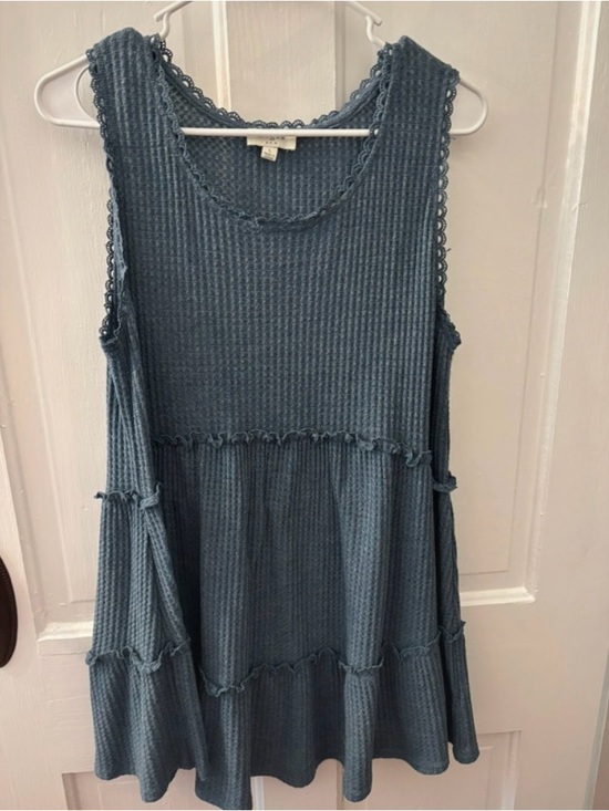 Umgee Tops - Umgee Dusty Blue Ribbed Tiered Tank